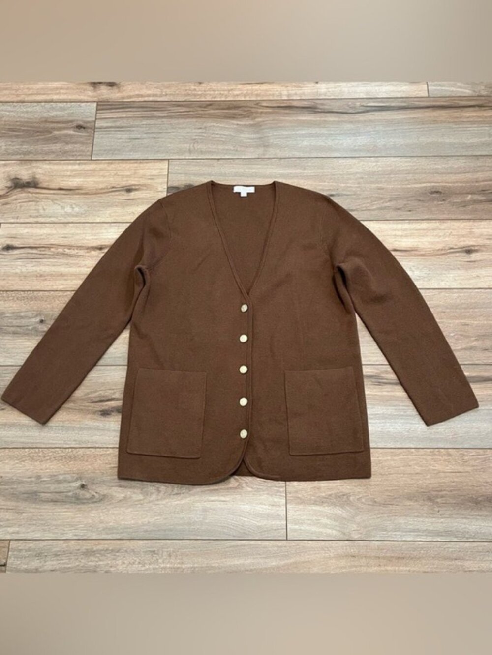 J Crew Giselle V Neck Sweater Blazer SZ Small Brown Merino Wool Blend BV316